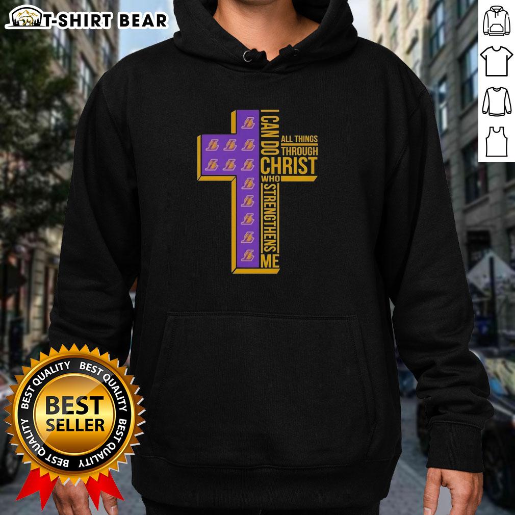 Premium Cross I Can Do All Things Through Christ hoodie featuring Los Angeles Lakers logo, perfect for fans and believers.