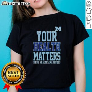 Alt Text: Pretty Michigan Wolverines Your Health Matters ladies tee in vibrant colors, perfect for team spirit and wellness.