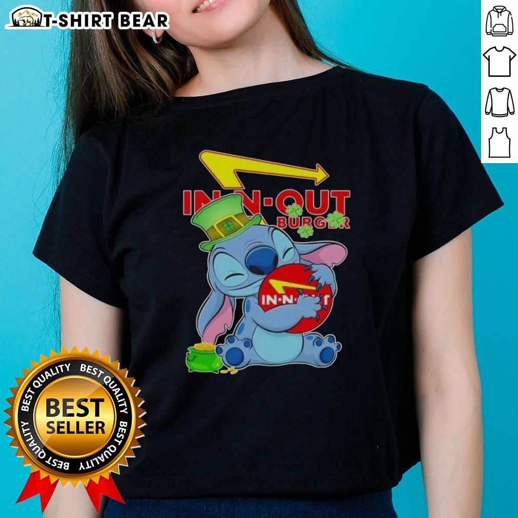 Happy St. Patrick's Day ladies tee featuring a pretty stitch design of the In-N-Out Burger logo.