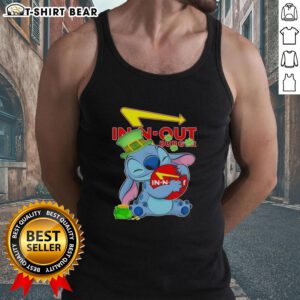 Pretty Stitch Hug In-N-Out Burger Logo Happy St. Patrick's Day Tank Top design featuring festive green colors.