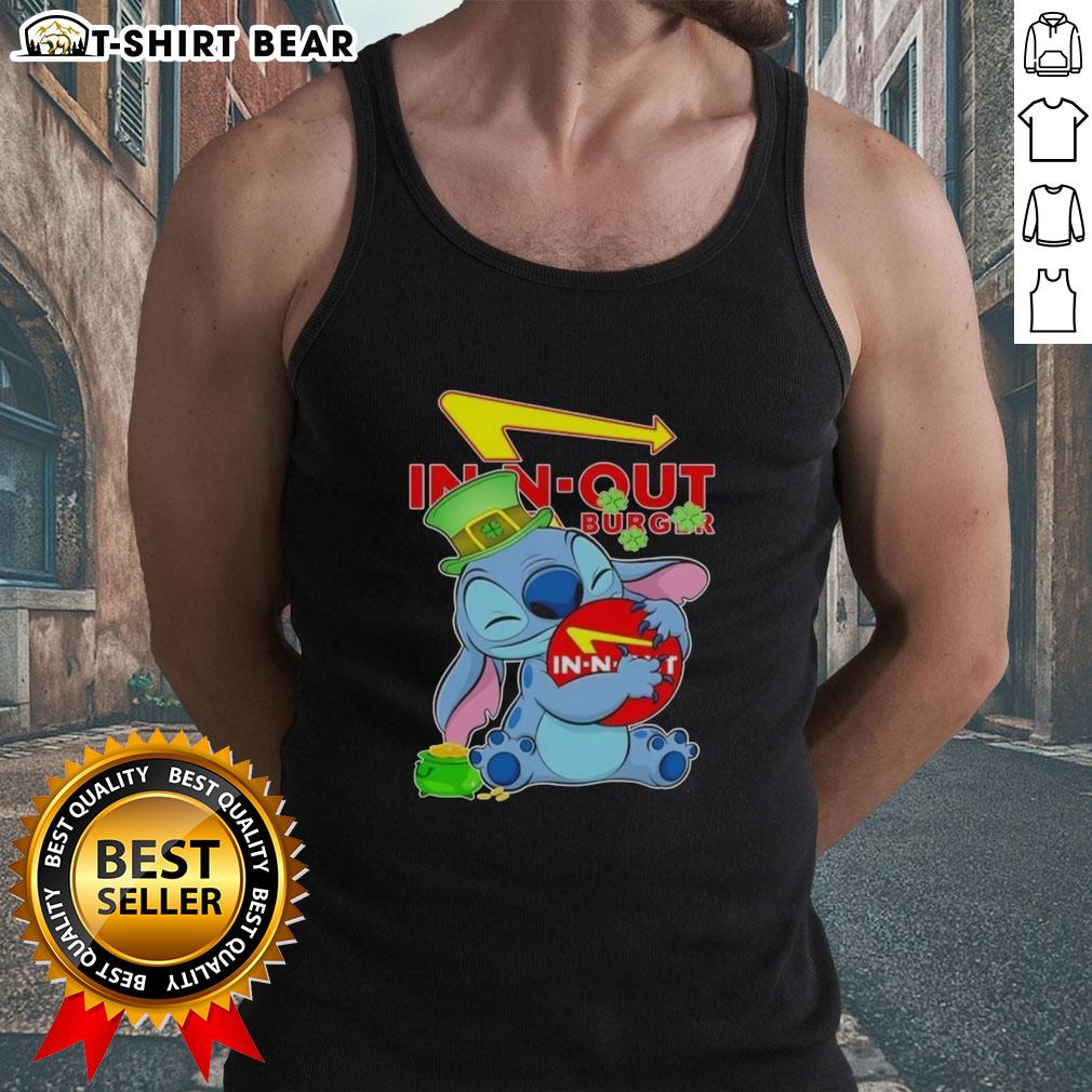 Pretty Stitch Hug In-N-Out Burger Logo Happy St. Patrick's Day Tank Top design featuring festive green colors.