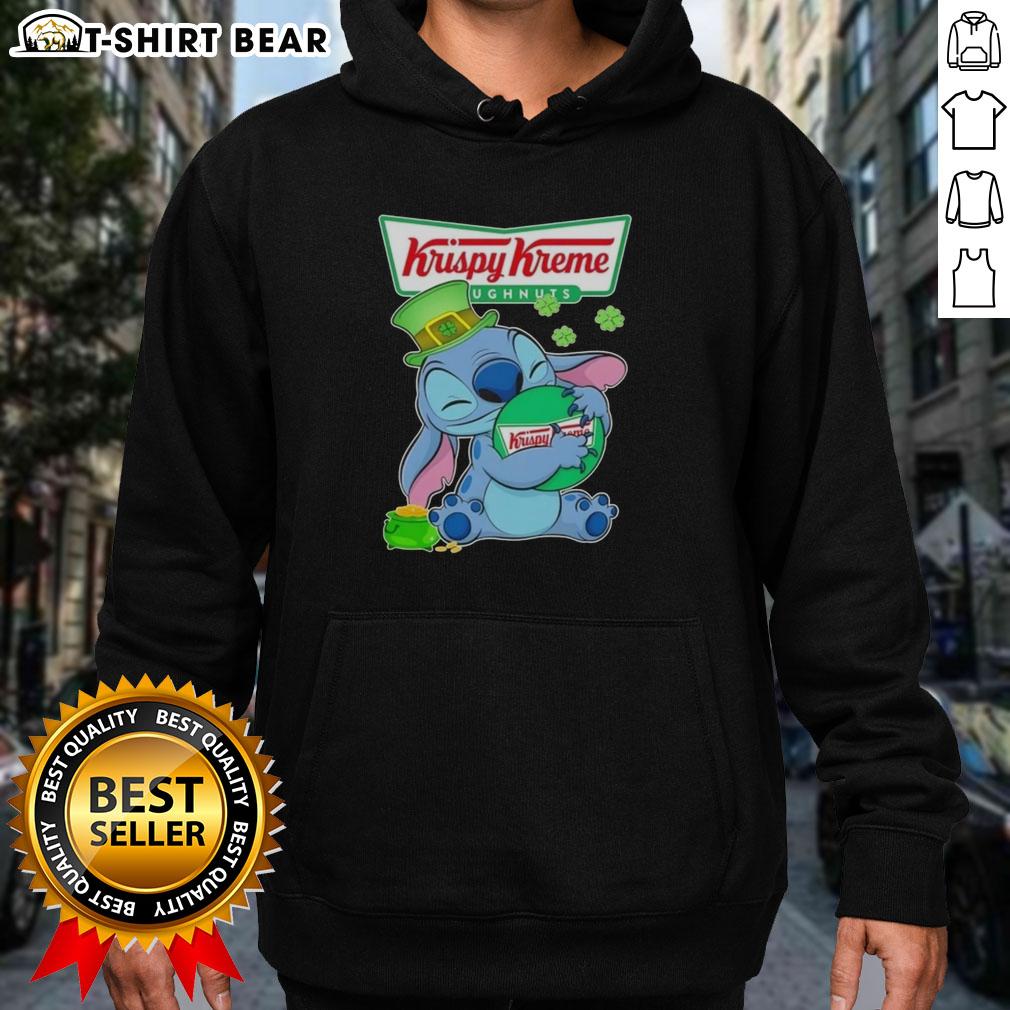 Happy St. Patrick's Day hoodie featuring a pretty stitch design hugging the Krispy Kreme logo.