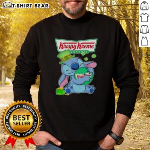 Pretty Stitch Hug Krispy Kreme Logo Happy St. Patrick's Day Sweatshirt featuring festive green design and cheerful vibes.