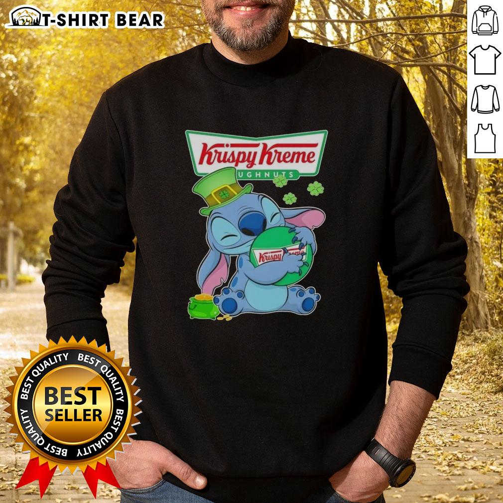 Pretty Stitch Hug Krispy Kreme Logo Happy St. Patrick's Day Sweatshirt featuring festive green design and cheerful vibes.