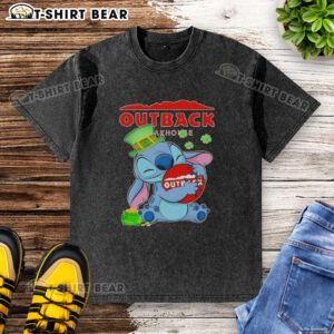 Happy St. Patrick's Day washed t-shirt featuring Pretty Stitch Hug Outback Steakhouse logo design.
