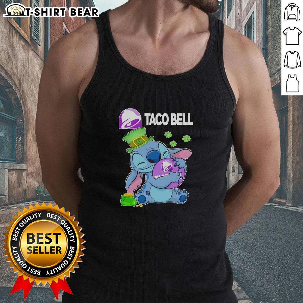 Alt Text: Happy St. Patrick's Day tank top featuring a cute stitch hugging the Taco Bell logo.