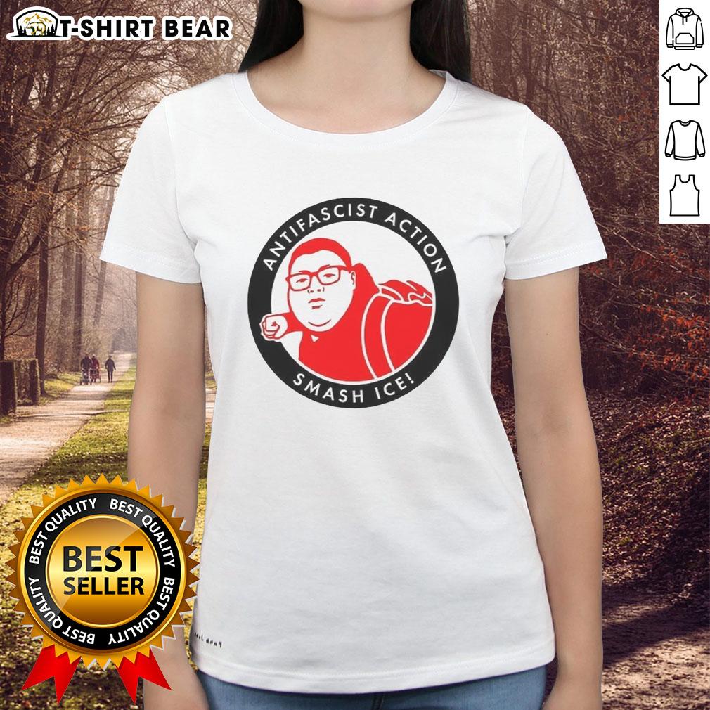 Top Antifascist Action Smash Ice Ladies Tee featuring bold graphic design for activists and supporters of social justice.