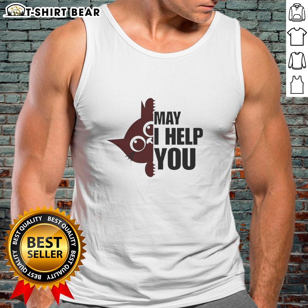 Top Cat May I Help You tank top featuring a playful cat graphic, perfect for casual summer wear.