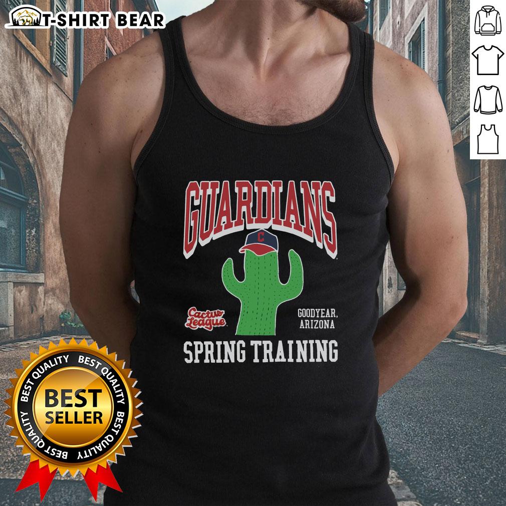 Alt Text: Top Cleveland Guardians Cactus League tank top featuring vibrant team colors and logo, perfect for baseball fans.