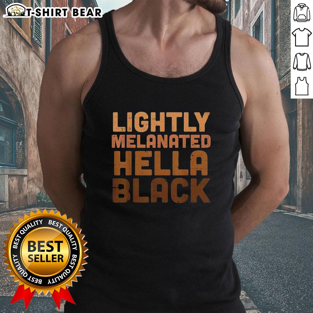 Top lightly melanated Hella Black tank top showcasing a stylish design perfect for casual wear.