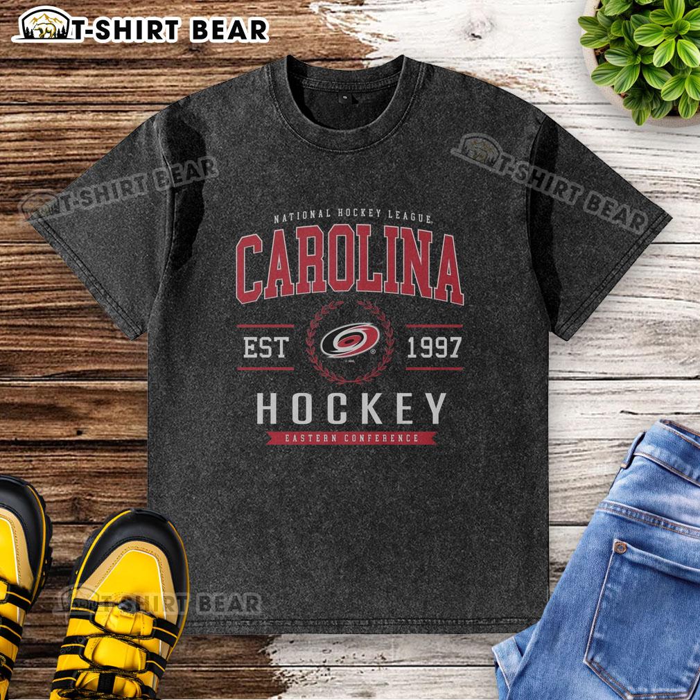 Awesome Carolina Hurricanes Hockey Legacy Crest Washed T-Shirt showcasing team logo and stylish design for fans.