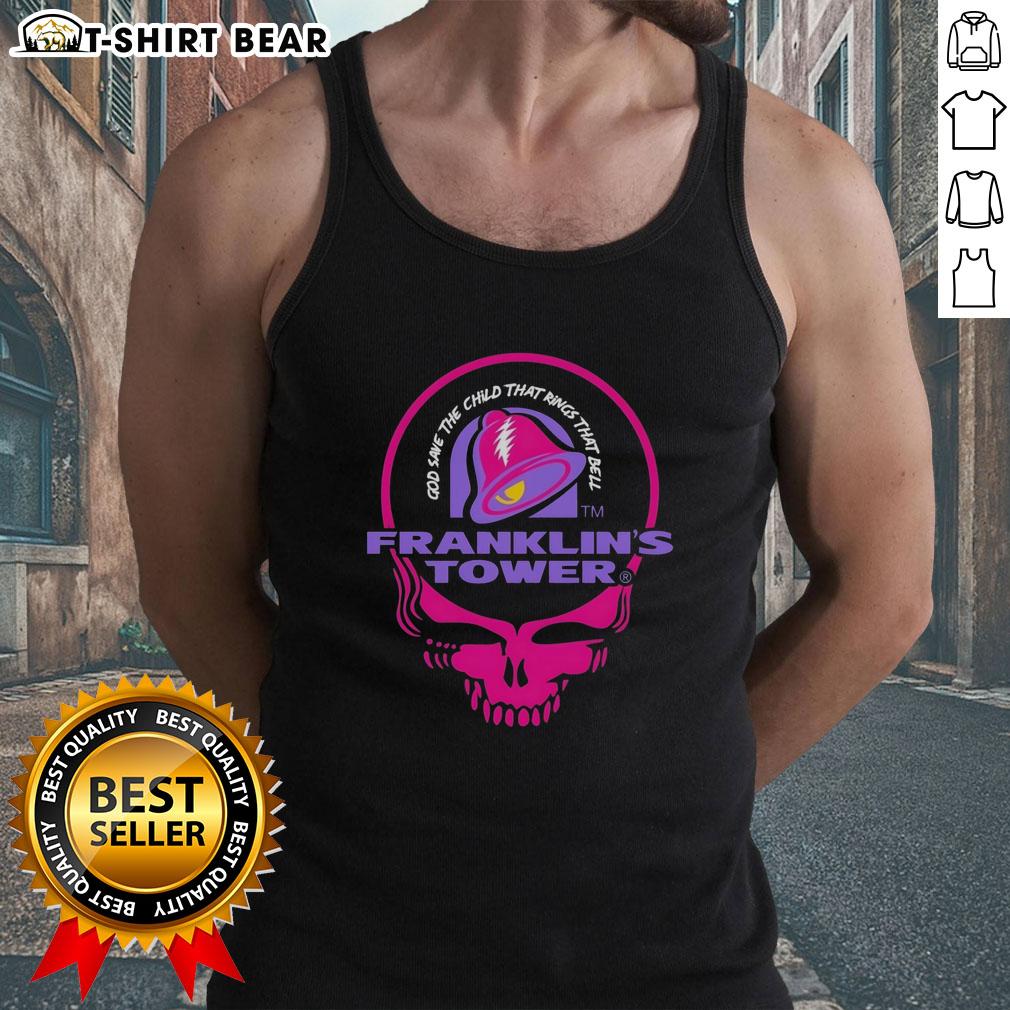 Awesome Grateful Dead tank top featuring Franklin's Tower, God Save The Child, and Taco Bell logo in vibrant colors.