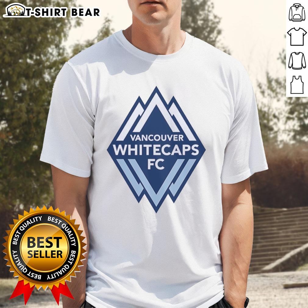 Alt Text: Awesome Vancouver Whitecaps FC primary logo t-shirt featuring bold team colors and design for soccer fans.