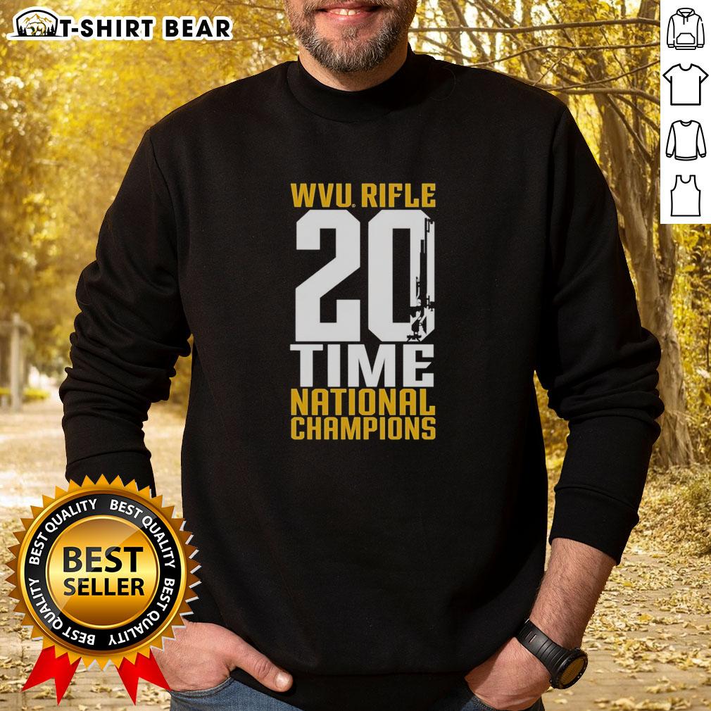 Alt Text: Awesome WVU West Virginia Mountaineers Rifle 20-Time National Champions Sweatshirt featuring team colors and logo.
