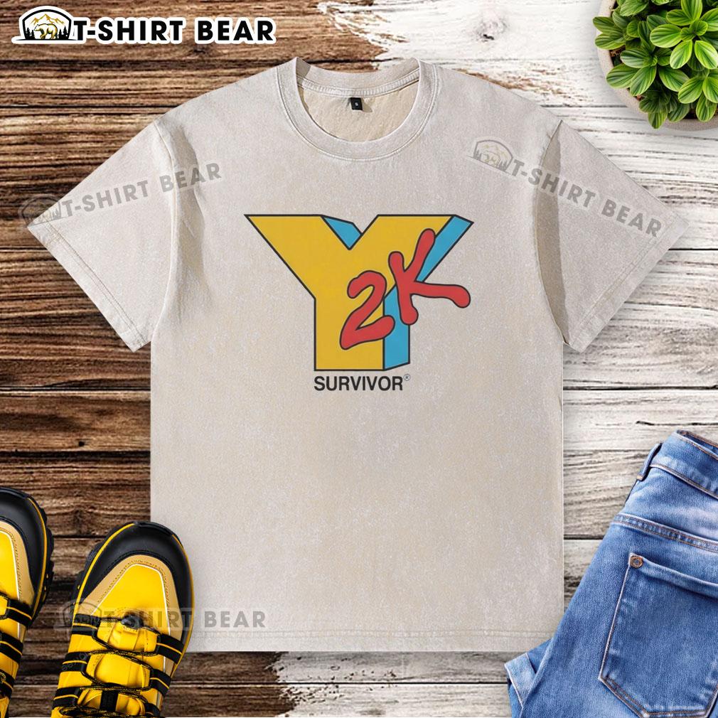 Good Y2K Survivor logo on a washed t-shirt, perfect for vintage style enthusiasts and retro fashion lovers.