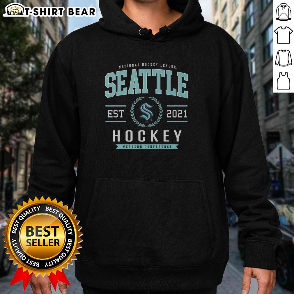 Hot Seattle Kraken Hockey Legacy Crest Hoodie in navy blue, showcasing team logo and stylish design for fans.