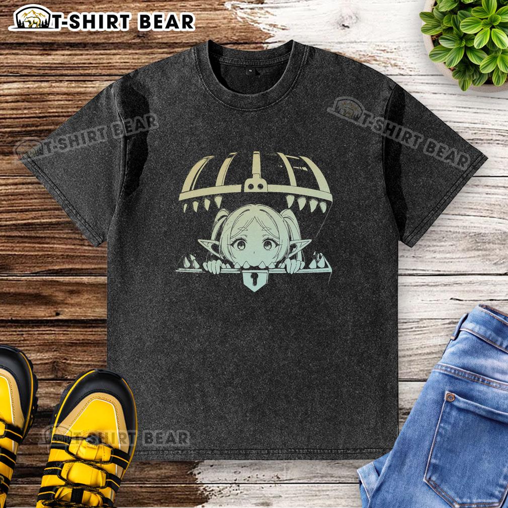 Nice Freiren Beyond Journey's End anime washed t-shirt featuring vibrant artwork and soft fabric for casual wear.
