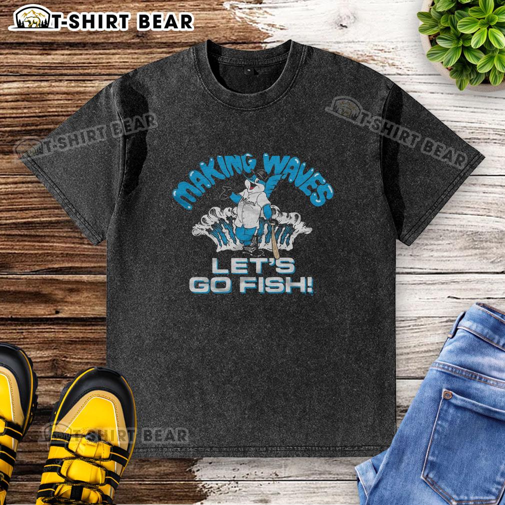 Nice Miami Marlins Billy the Marlin washed t-shirt featuring vibrant colors and playful design, perfect for fans.
