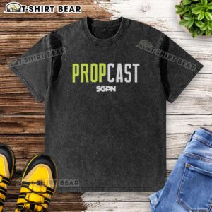 Nice Propcast color logo on a washed t-shirt, showcasing a trendy design for podcast enthusiasts.