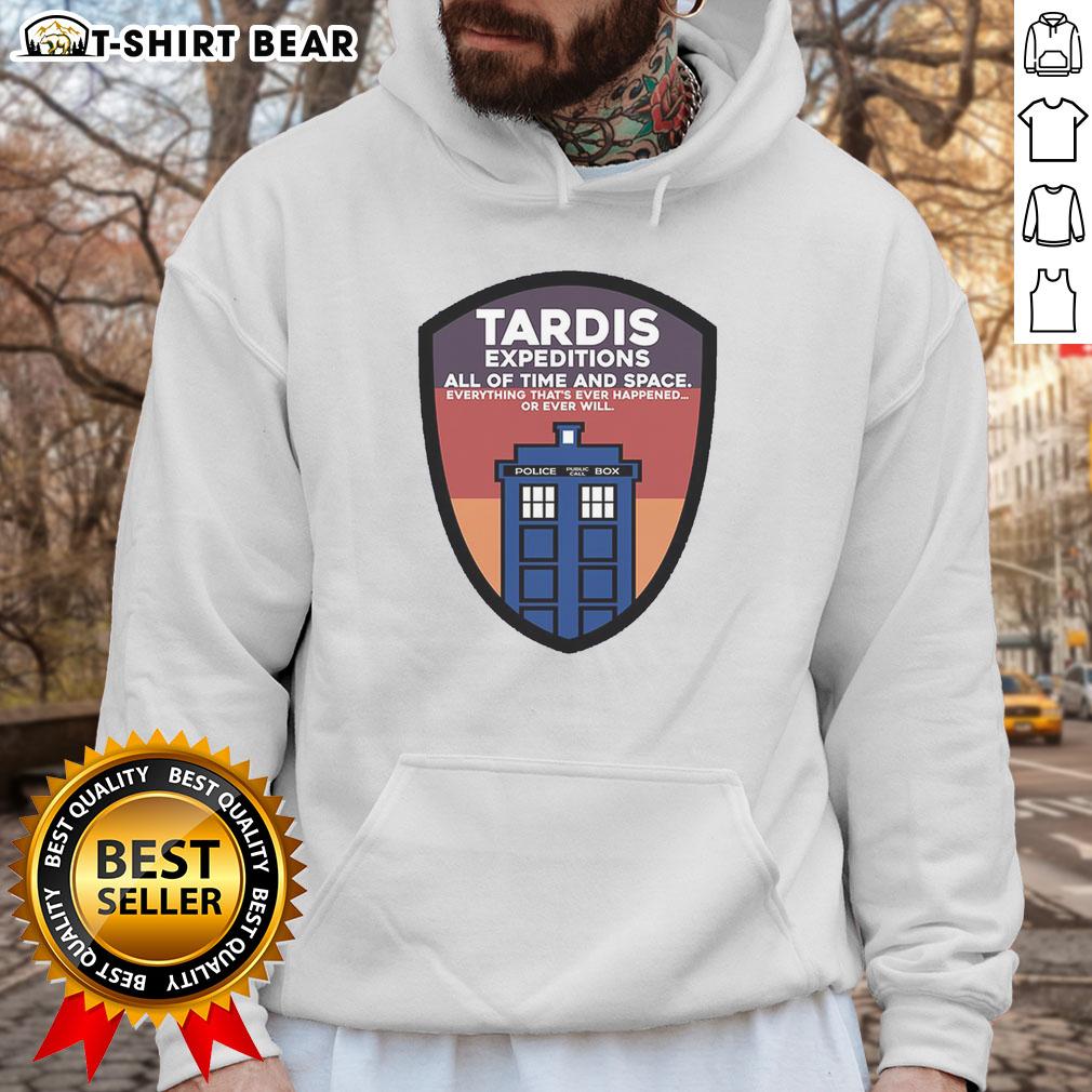 Nice Tardis Expeditions hoodie featuring iconic Police Call Box design, perfect for fans of time and space adventures.
