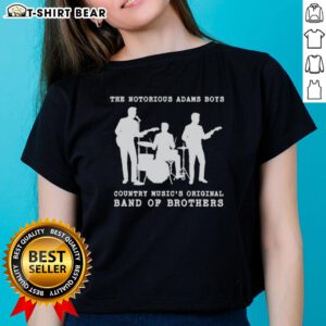 Silhouette of The Notorious Adams Boys, original country music band of brothers, on a ladies tee design.