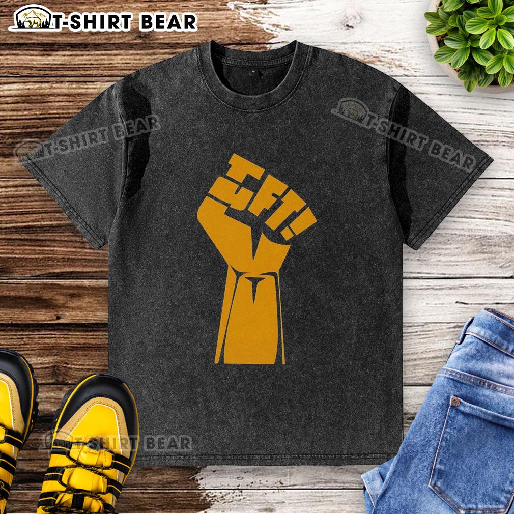 Nice UTFT Hand Logo on a Washed T-Shirt, showcasing a stylish and comfortable casual wear option.
