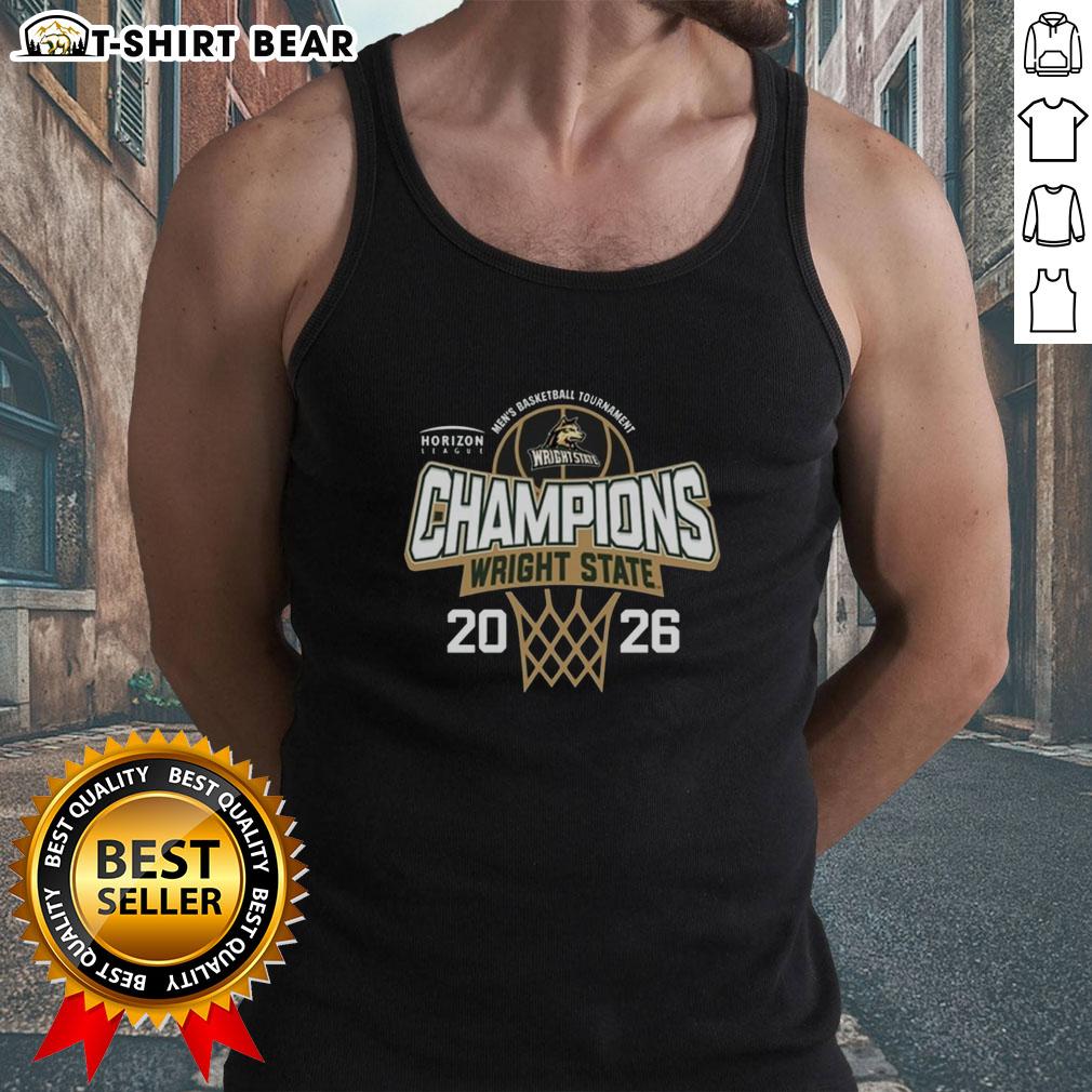 2026 Horizon League Men's Basketball Tournament Champions tank top featuring Wright State Raiders logo and design.