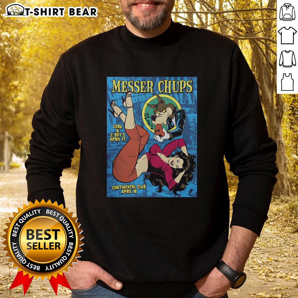 Official Messer Chups Whistle Bait silkscreen poster on a stylish sweatshirt featuring vibrant graphics and unique design.