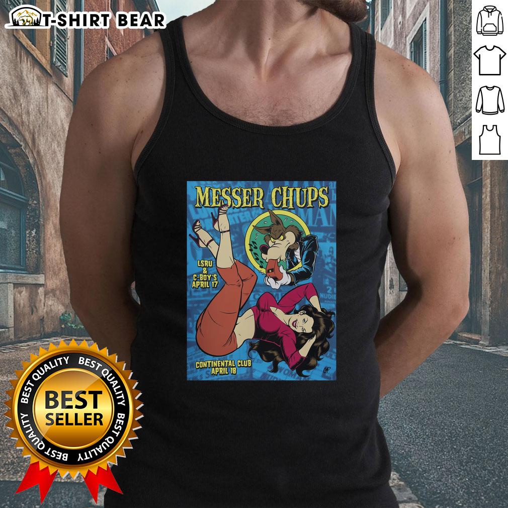 Official Messer Chups Whistle Bait silkscreen poster tank top featuring vibrant artwork and unique design elements.