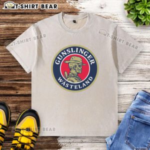 Original Gunslinger Beer Wasteland Washed T-Shirt featuring a vintage design perfect for casual wear.