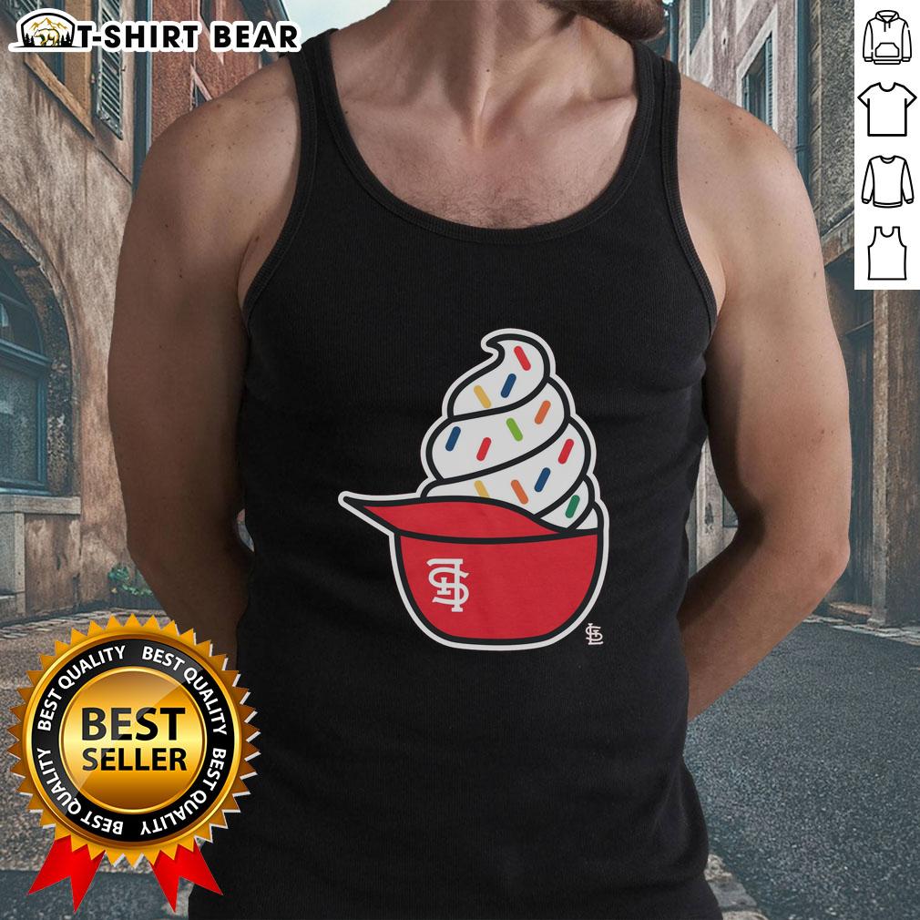 Alt Text: Original St. Louis Cardinals ice cream tank top featuring vibrant team colors and logo, perfect for fans on hot days.