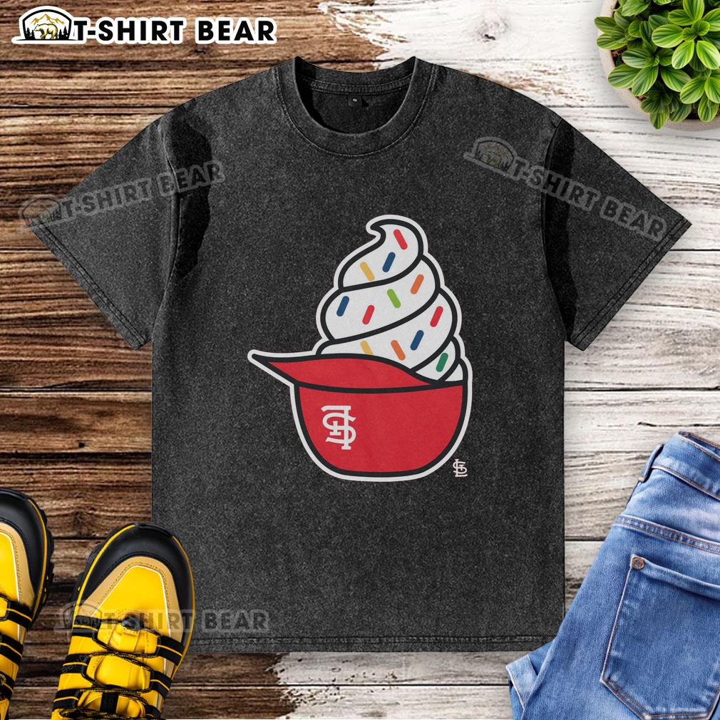 Original St. Louis Cardinals ice cream washed t-shirt featuring team logo and vibrant colors for fans and collectors.
