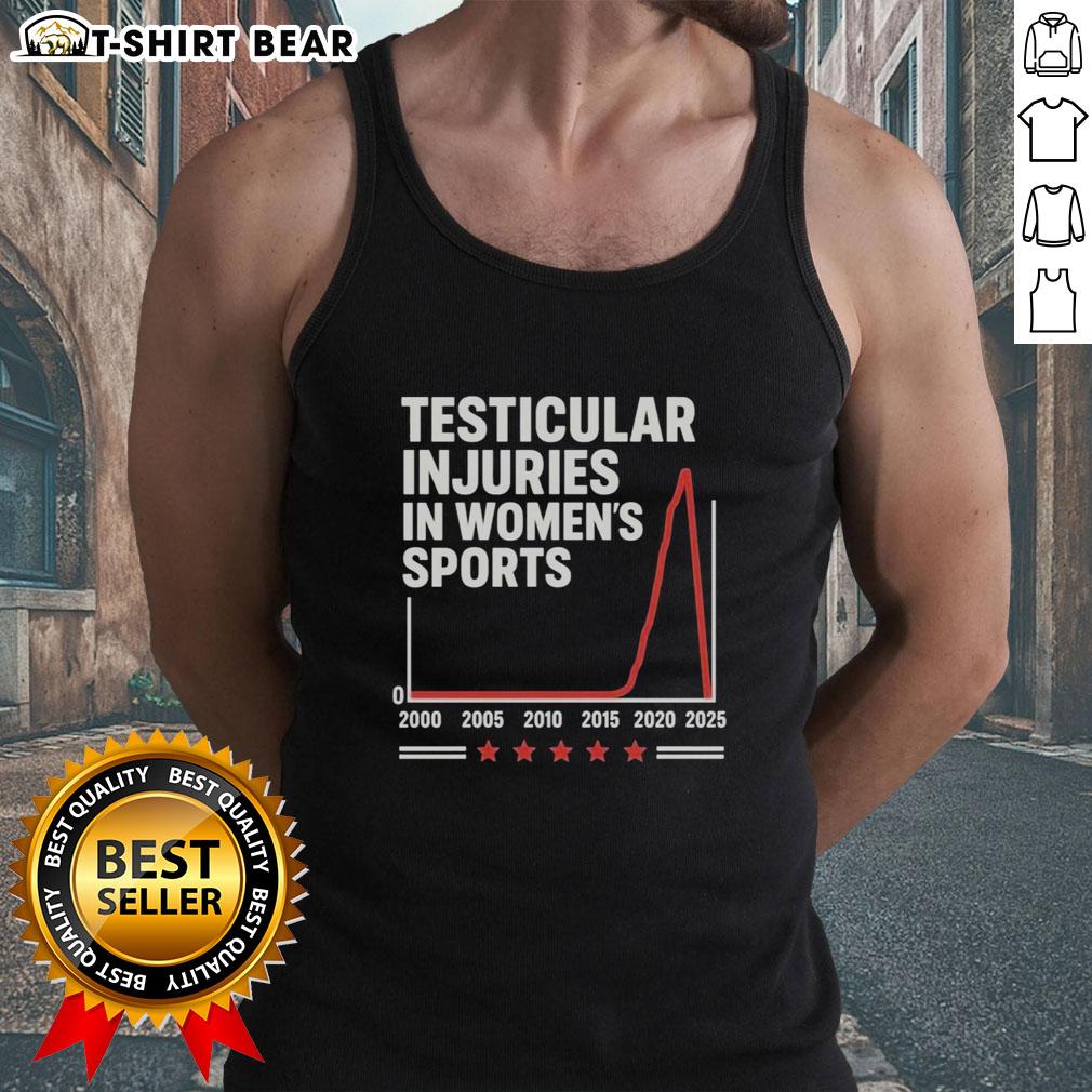 Original testicular injuries in women's sports tank top design, featuring bold graphics and vibrant colors.