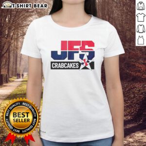 Original Tony J's Crabcakes ladies tee featuring a stylish design, perfect for seafood lovers and casual wear.