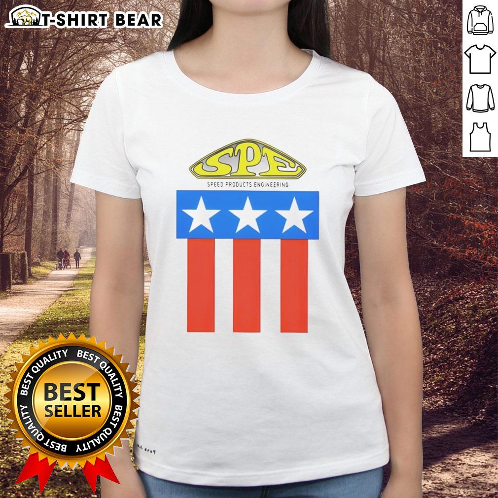 Premium Speed Products Engineering logo on a stylish ladies tee, showcasing quality and design for automotive enthusiasts.