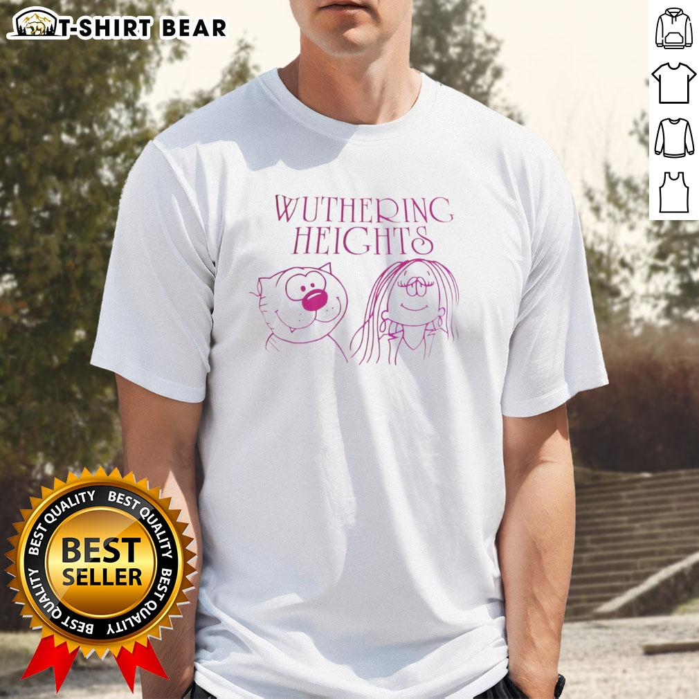 Premium Wuthering Heights cartoon characters t-shirt featuring iconic designs of Heathcliff and Catherine in vibrant colors.