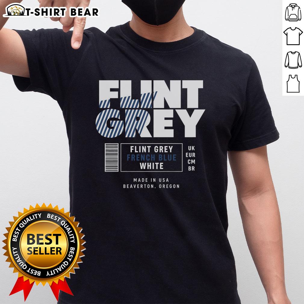 Alt Text: Pretty Flint Grey French Blue White Label T-Shirt showcasing a stylish design and comfortable fit for casual wear.