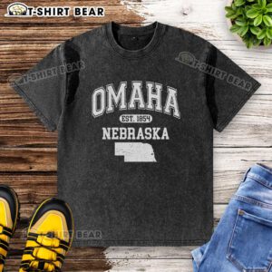 Alt Text: Pretty Omaha Nebraska Established 1854 Varsity Washed T-Shirt featuring a vintage design in a casual style.