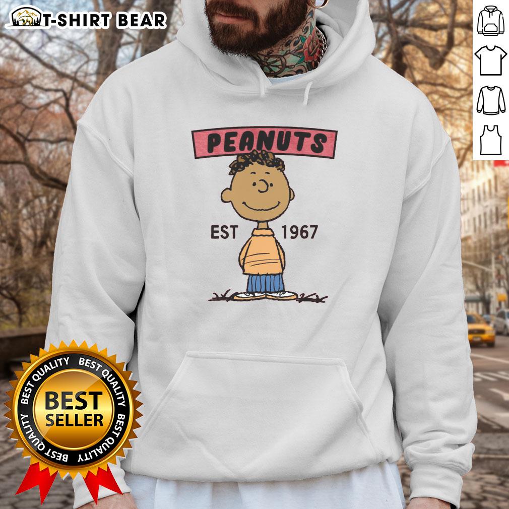 Pretty Peanuts Franklin Est 1967 hoodie featuring vibrant graphics of Franklin from the Peanuts comic strip.