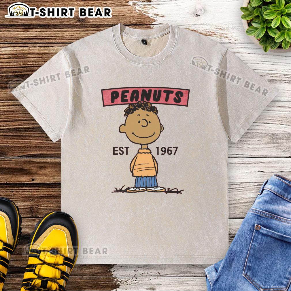 Pretty Peanuts Franklin Est 1967 washed t-shirt featuring a vintage design of Franklin from Peanuts comics.