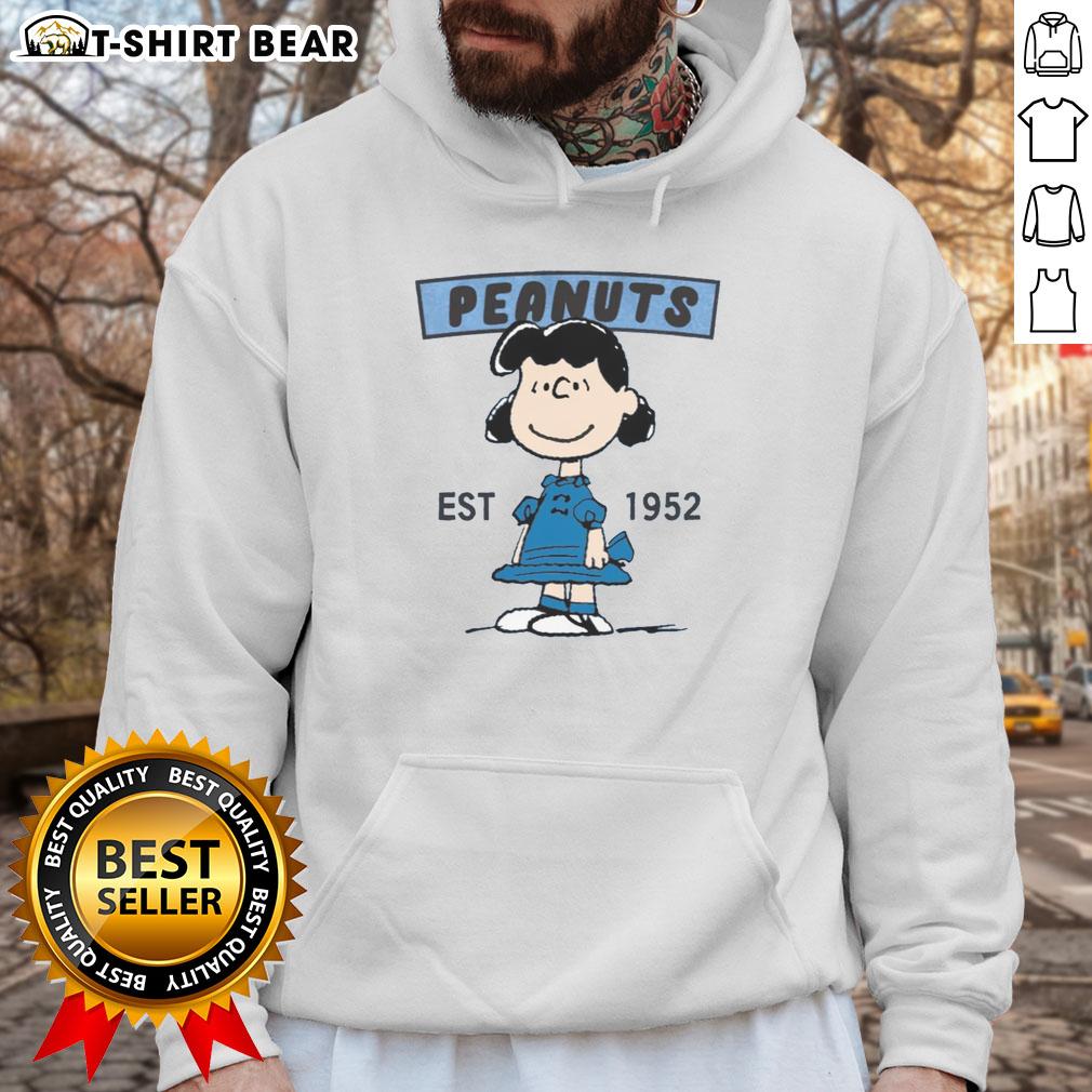 Pretty Peanuts Lucy Smile hoodie, established 1952, featuring a colorful design of Lucy from Peanuts cartoon.