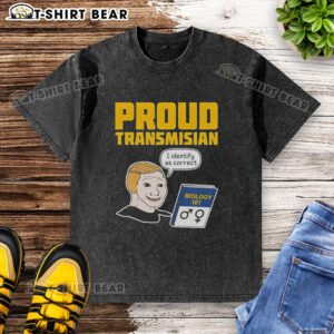 Pretty Proud Transmisian I Identify As Correct washed t-shirt design featuring bold text and vibrant colors for pride expression.