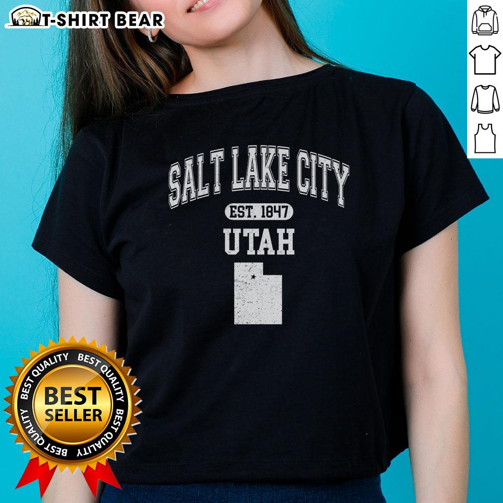 Pretty Salt Lake City Utah Est 1847 Varsity Ladies Tee showcasing a stylish design for fans of Salt Lake City.