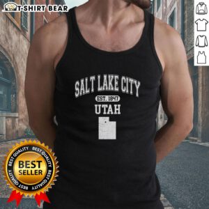 Stylish varsity tank top featuring 'Pretty Salt Lake City Utah Est 1847' design, perfect for casual wear and local pride.