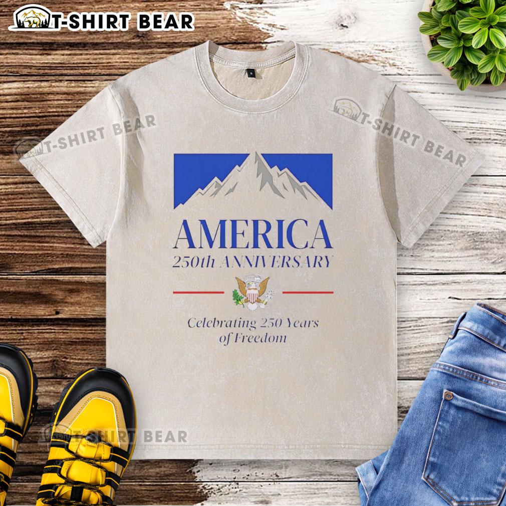 Top America 250th Anniversary Mountain Beer T-Shirt celebrating 250 years of freedom in a stylish, washed design.