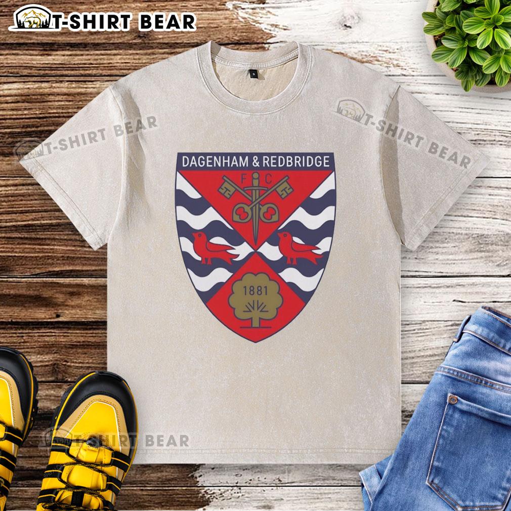 Alt Text: Top Dagenham and Redbridge FC Logo 1881 washed t-shirt featuring the club emblem on a casual style shirt.