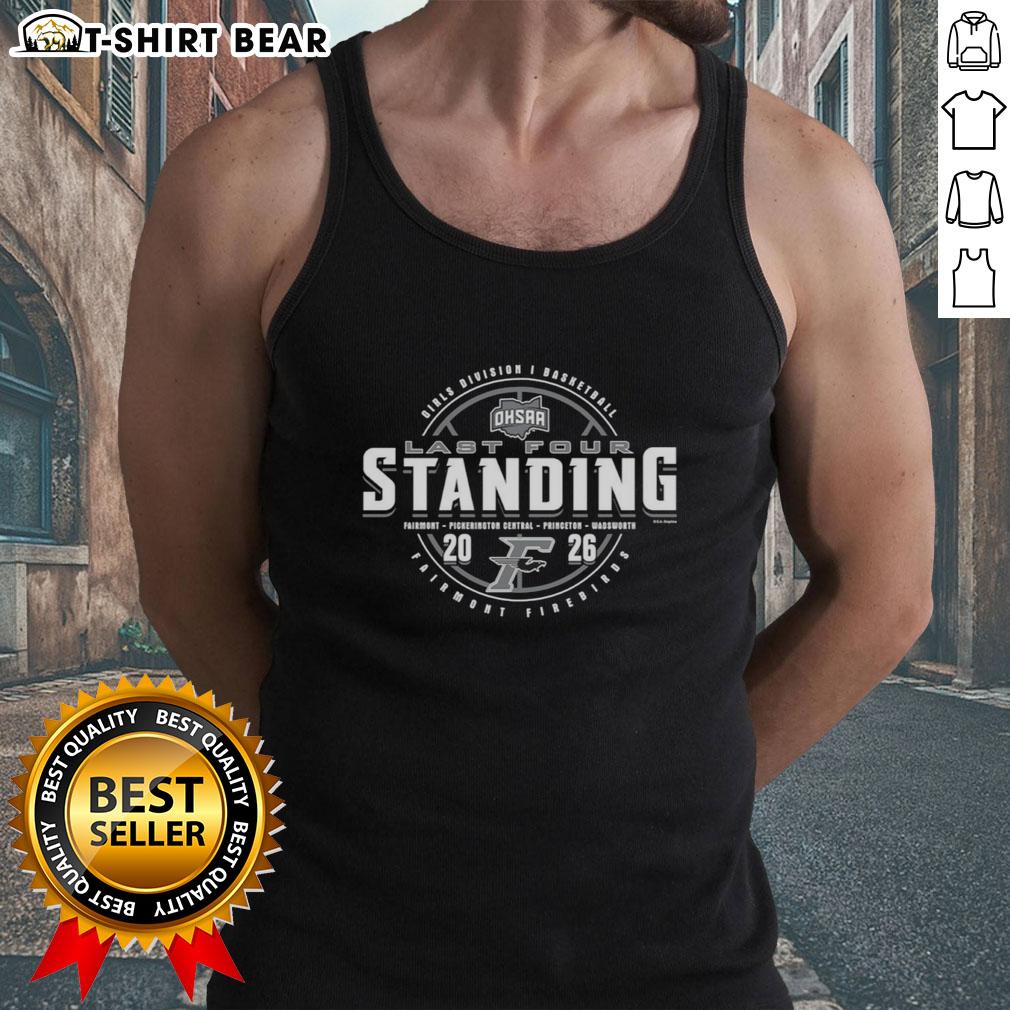 Alt Text: Top Fairmont Firebirds 2026 OHSAA Girls Basketball Division 1 Last Four Standing tank top displayed on a hanger.