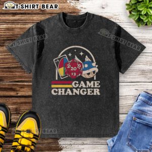 Alt Text: Top Game Changer UNO 4/20 Roll Mario Blue Turtle Shell Mario Kart Washed T-Shirt showcasing vibrant graphics.