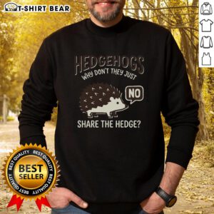 Cozy sweatshirt featuring hedgehogs, highlighting the theme 'Top Hedgehogs: Why Don't They Just Share the Hedge?'.