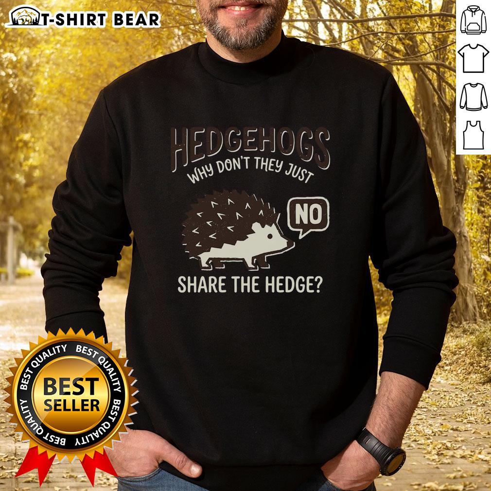 Cozy sweatshirt featuring hedgehogs, highlighting the theme 'Top Hedgehogs: Why Don't They Just Share the Hedge?'.